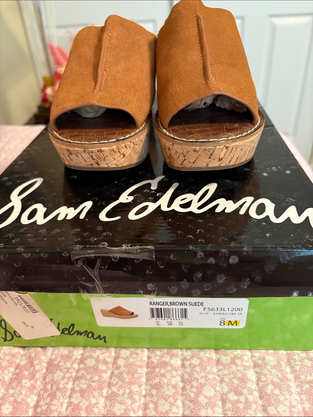 Sam Edelman Cognac Suede Open-Back Slide Mules